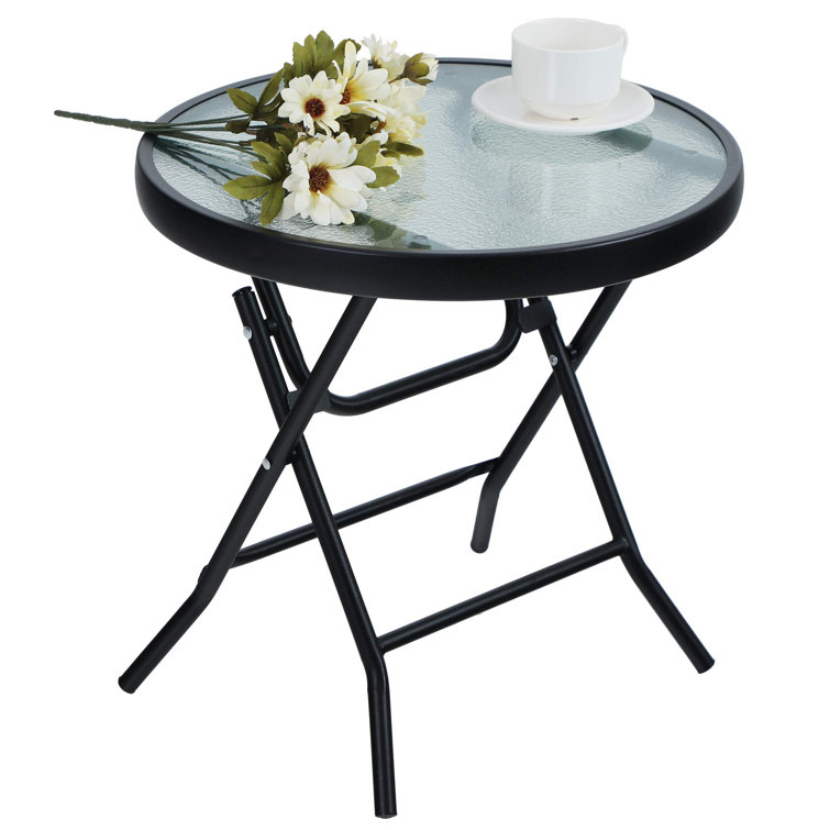 Dakota Fields Folding Side Table, Small Round Patio Table Transparent